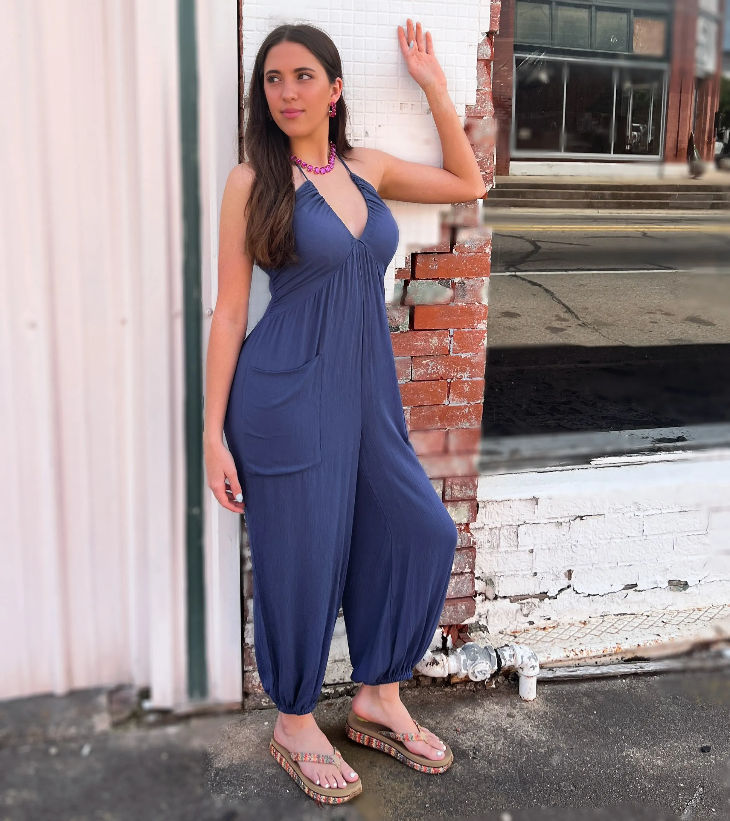 Deep V-Neck Jogger Jumpsuit