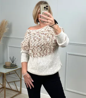 Demi Popcorn Contrast knit Jumper 8-16 Cream