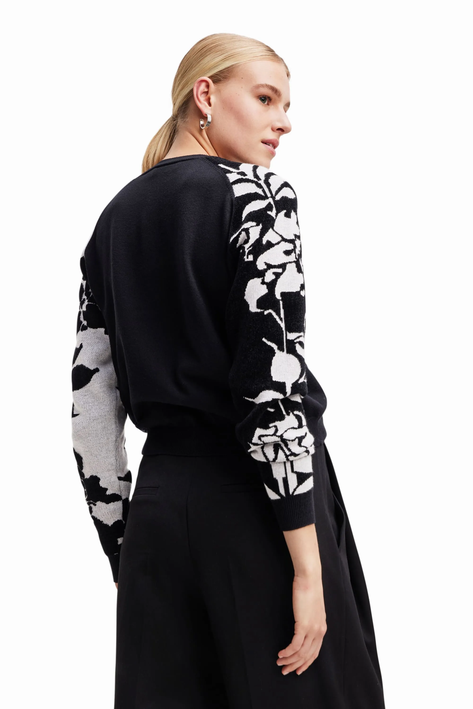 Desigual Limpopo Black Jumper with Contrasting Floral Arms 23WWJF20