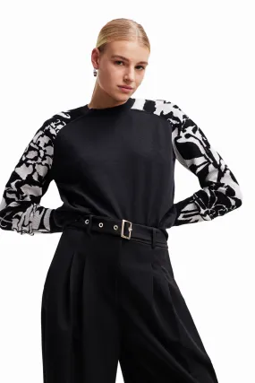 Desigual Limpopo Black Jumper with Contrasting Floral Arms 23WWJF20