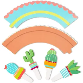 Double Sided Cactus Cupcake Wrapper and Toppers for 50 Fiesta Cupcakes