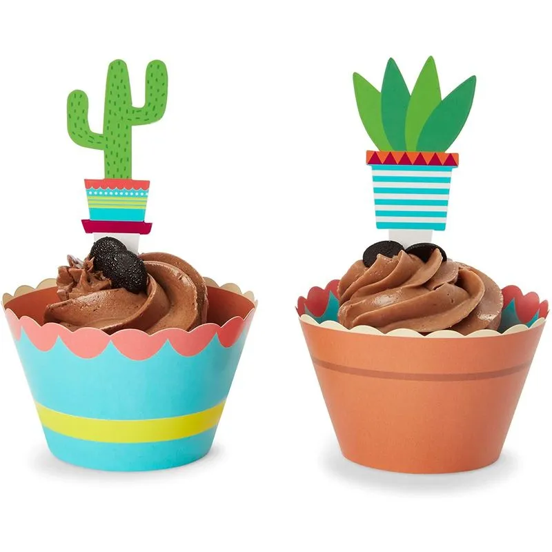 Double Sided Cactus Cupcake Wrapper and Toppers for 50 Fiesta Cupcakes