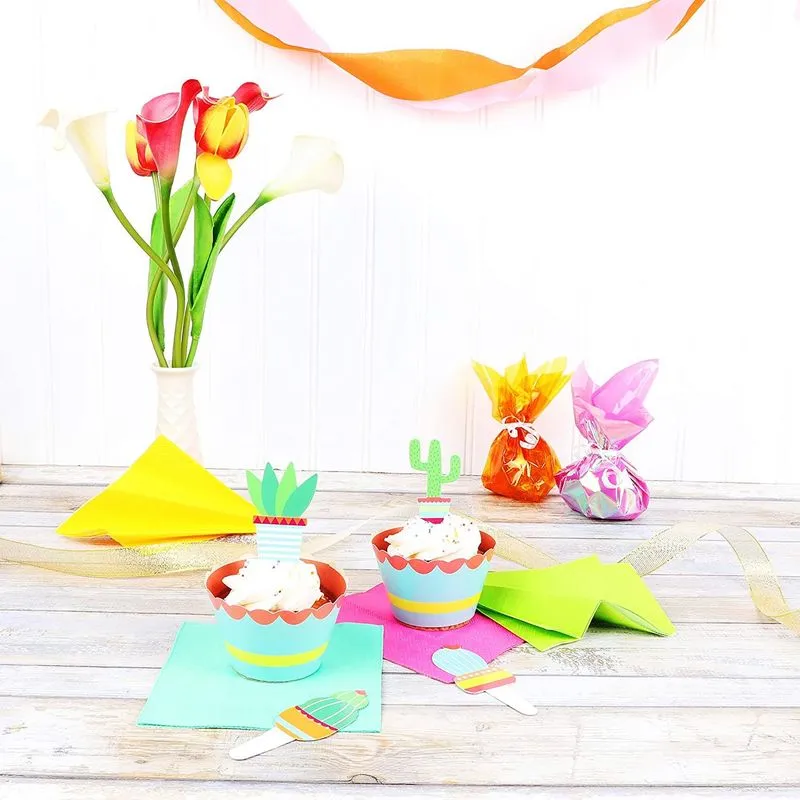 Double Sided Cactus Cupcake Wrapper and Toppers for 50 Fiesta Cupcakes