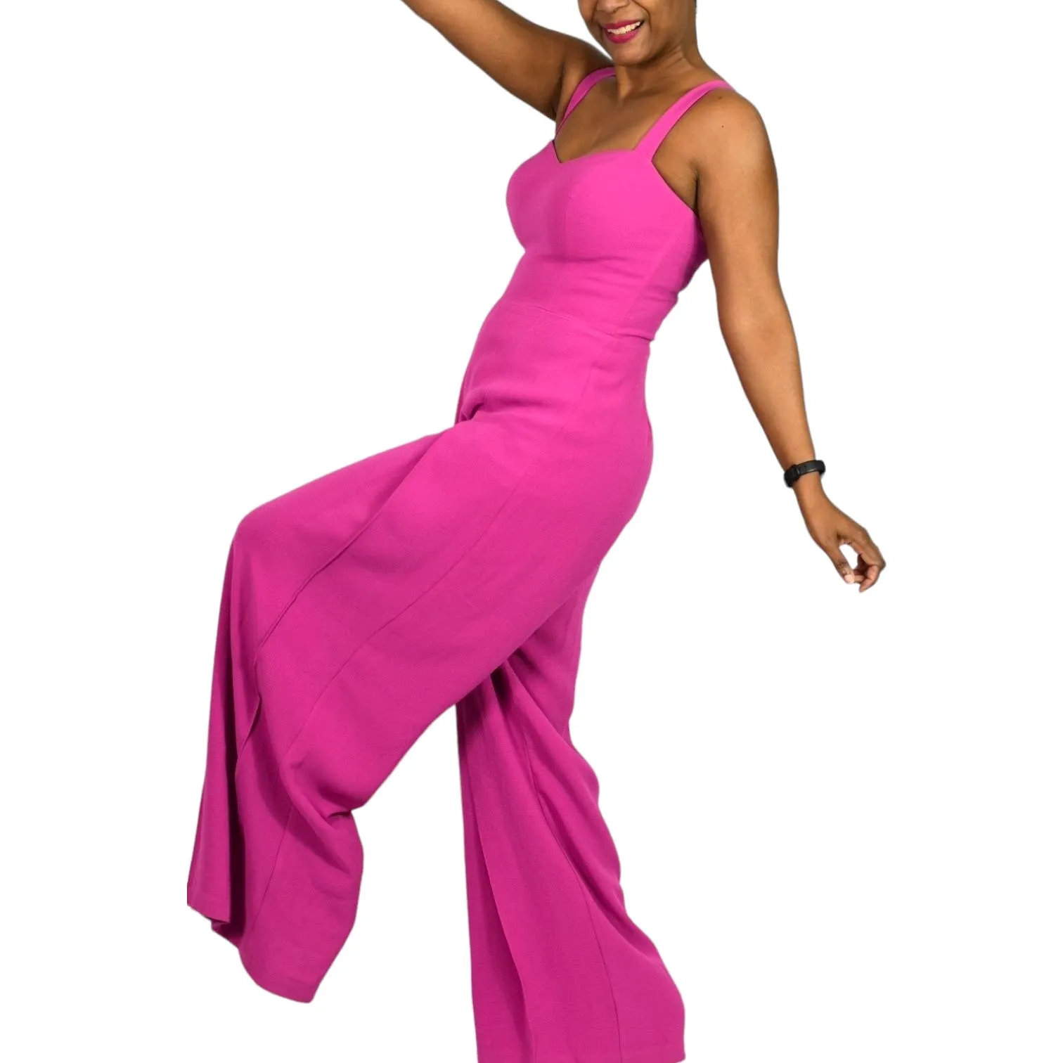 Dress the Population Rai Jumpsuit Pink Fuchsia Wide Leg Sweetheart Fitted Size Small