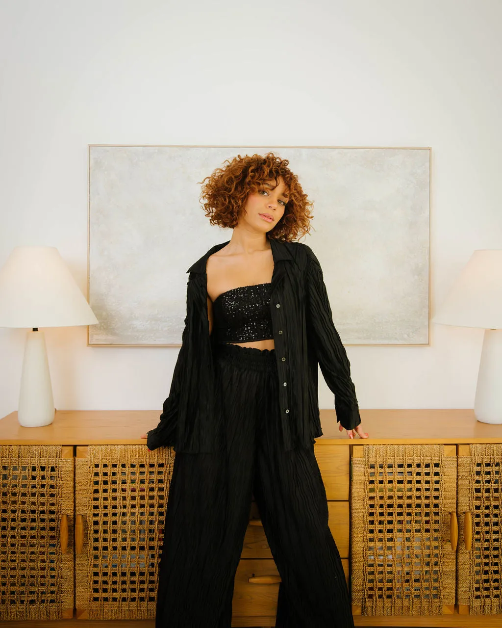 Elegance Unfolded High Waisted Wide Leg Pants - Black