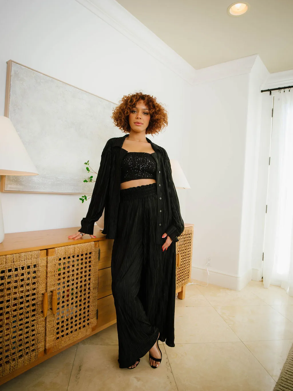 Elegance Unfolded High Waisted Wide Leg Pants - Black