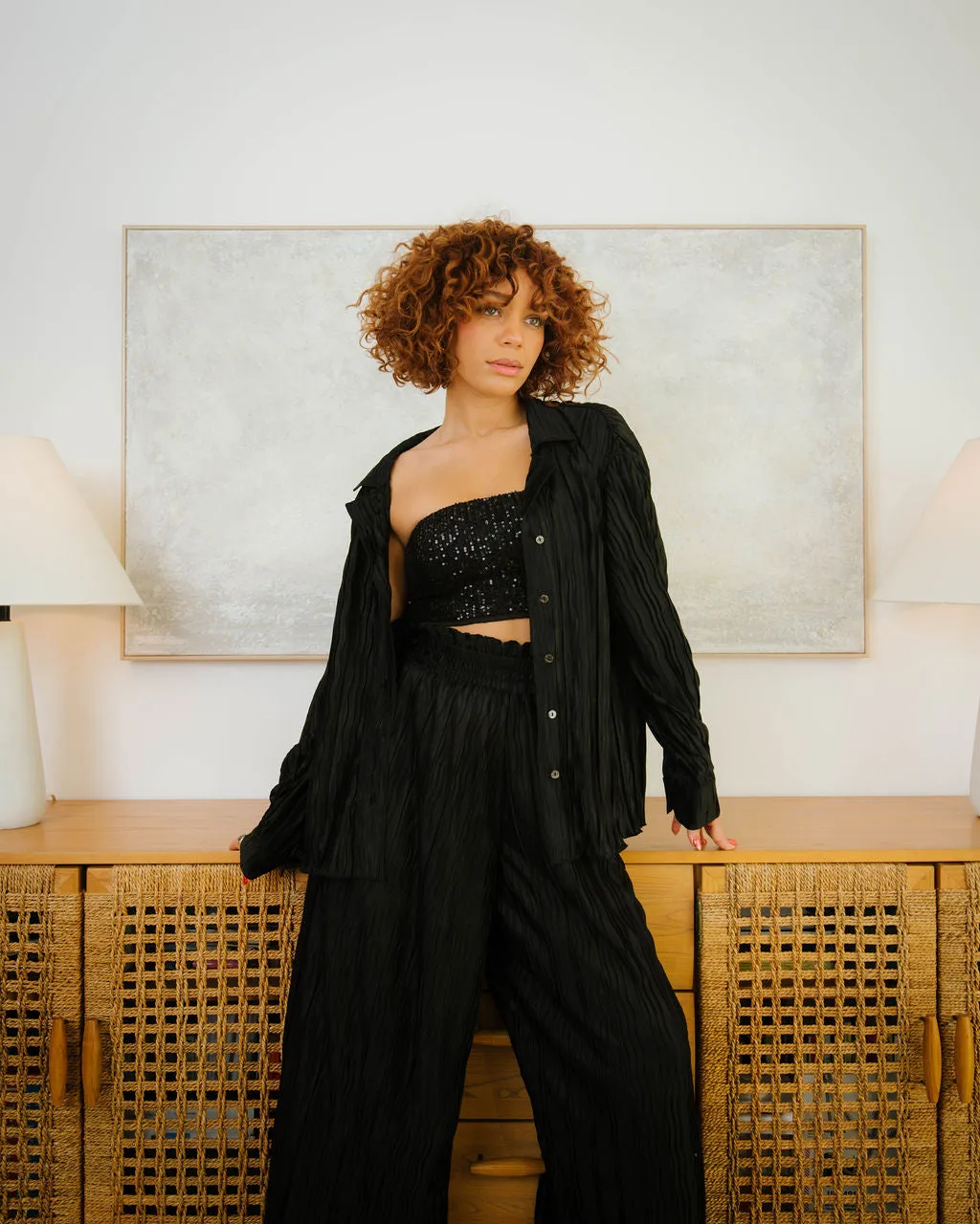 Elegance Unfolded High Waisted Wide Leg Pants - Black