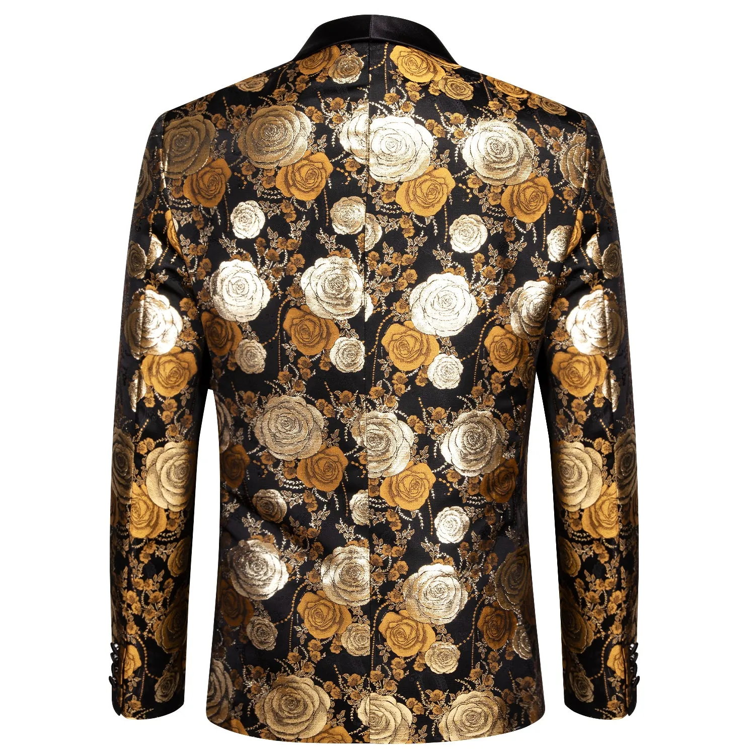 Fashion Black Golden Rose Floral Novelty Men's Suit