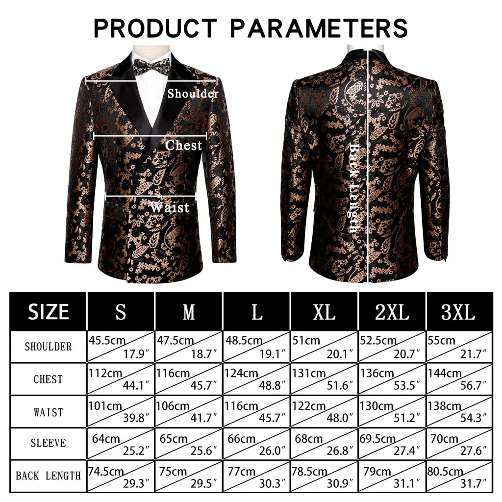 Fashion Black Golden Rose Floral Novelty Men's Suit