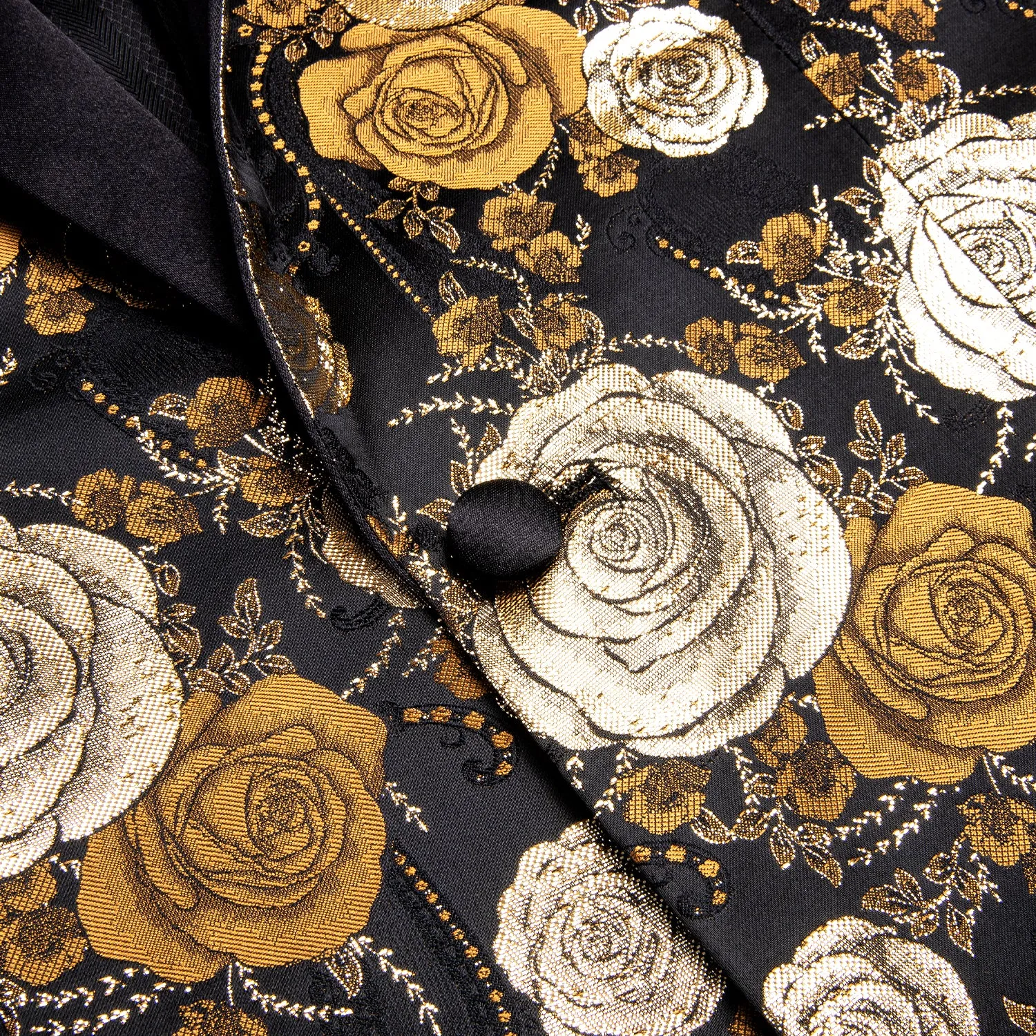 Fashion Black Golden Rose Floral Novelty Men's Suit