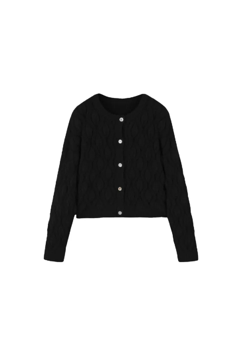 Faux Mink Fur Cropped Cable Knit Crewneck Cardigan