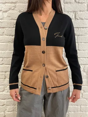 Fendi Bicolor Cardigan Black Beige ASL6205
