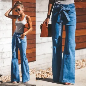 Flare Sexy High Waist Denim Bodycon Belt Pants