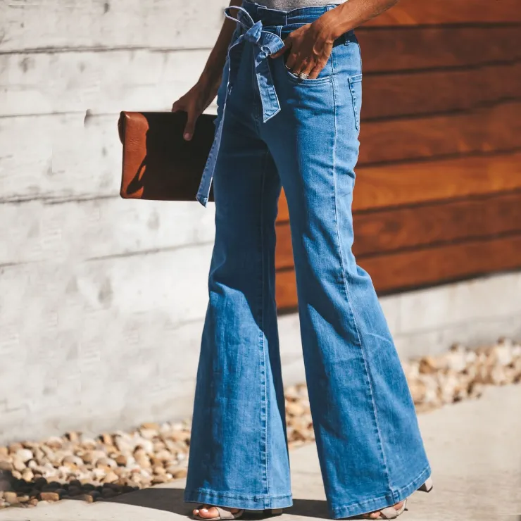 Flare Sexy High Waist Denim Bodycon Belt Pants