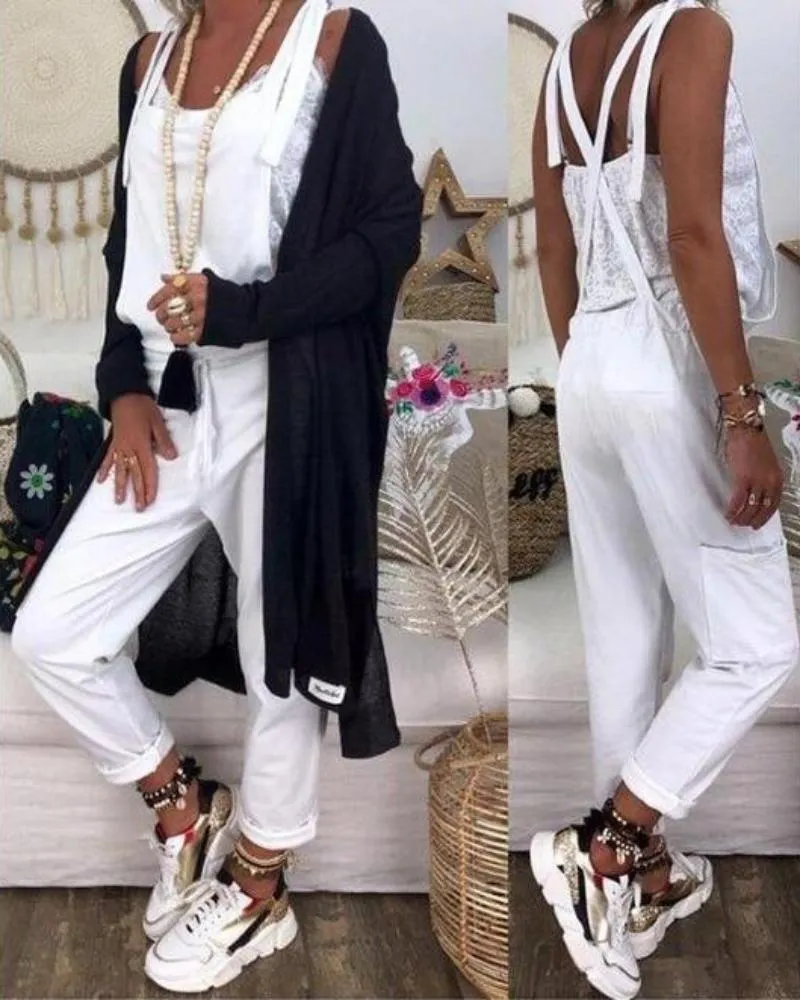 Flower Loose V neck Herem Pants Jumpsuit