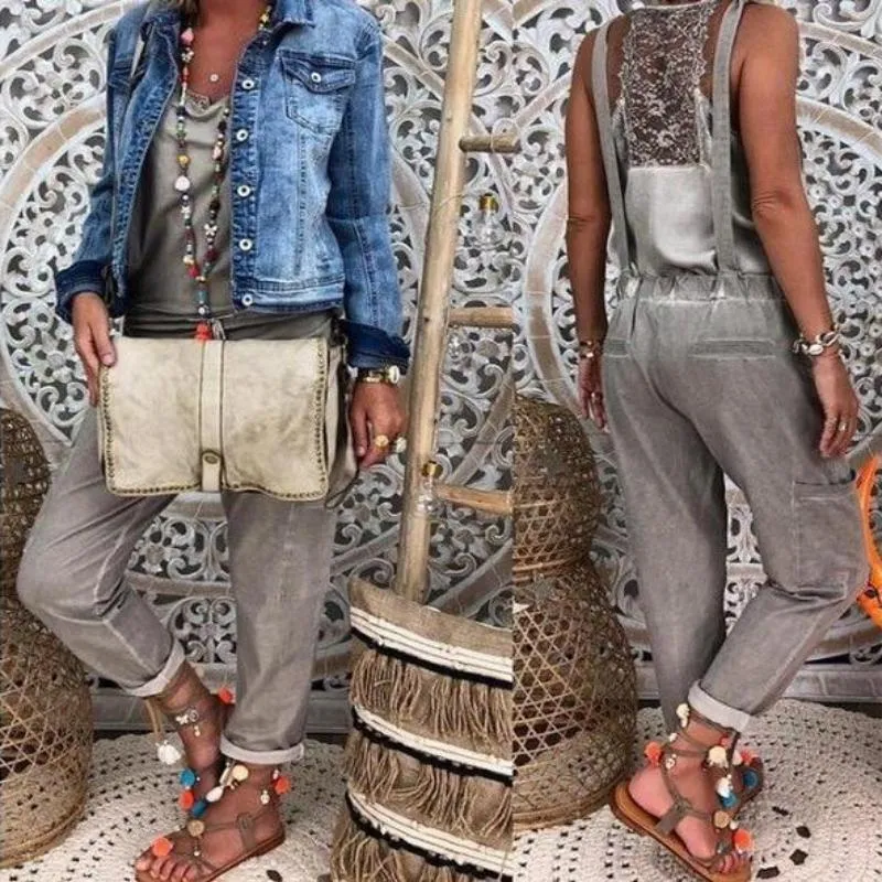 Flower Loose V neck Herem Pants Jumpsuit