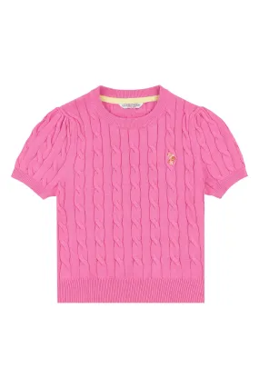 Girls Cable Knit Short Sleeve Jumper in Strawberry Moon