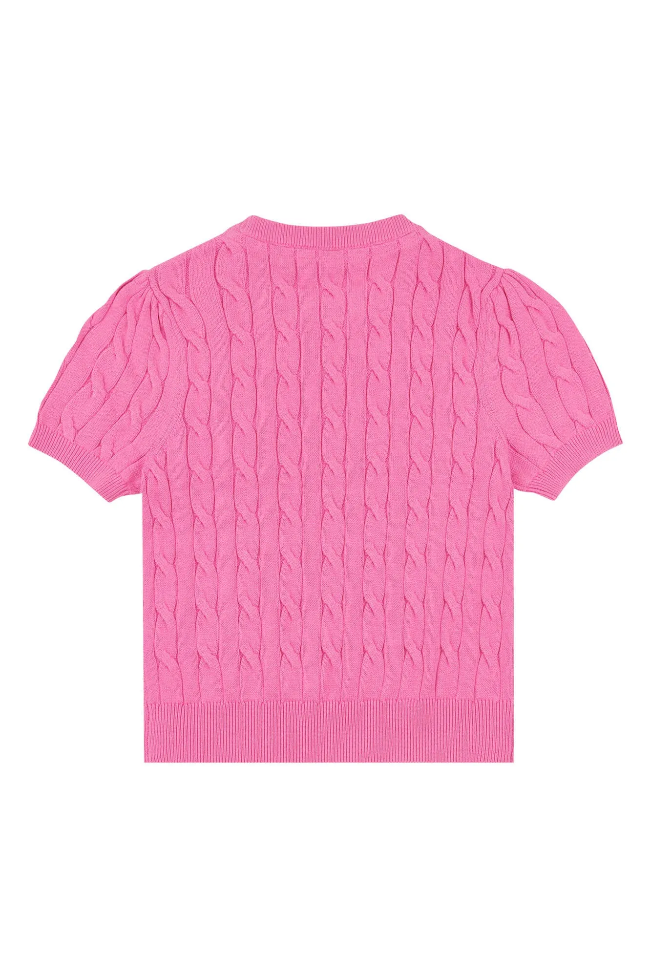 Girls Cable Knit Short Sleeve Jumper in Strawberry Moon