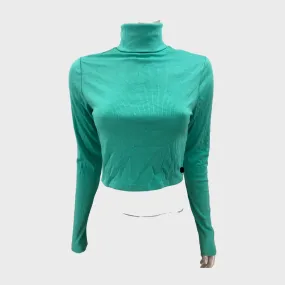Green Branded Soft Cropped Turtleneck Top