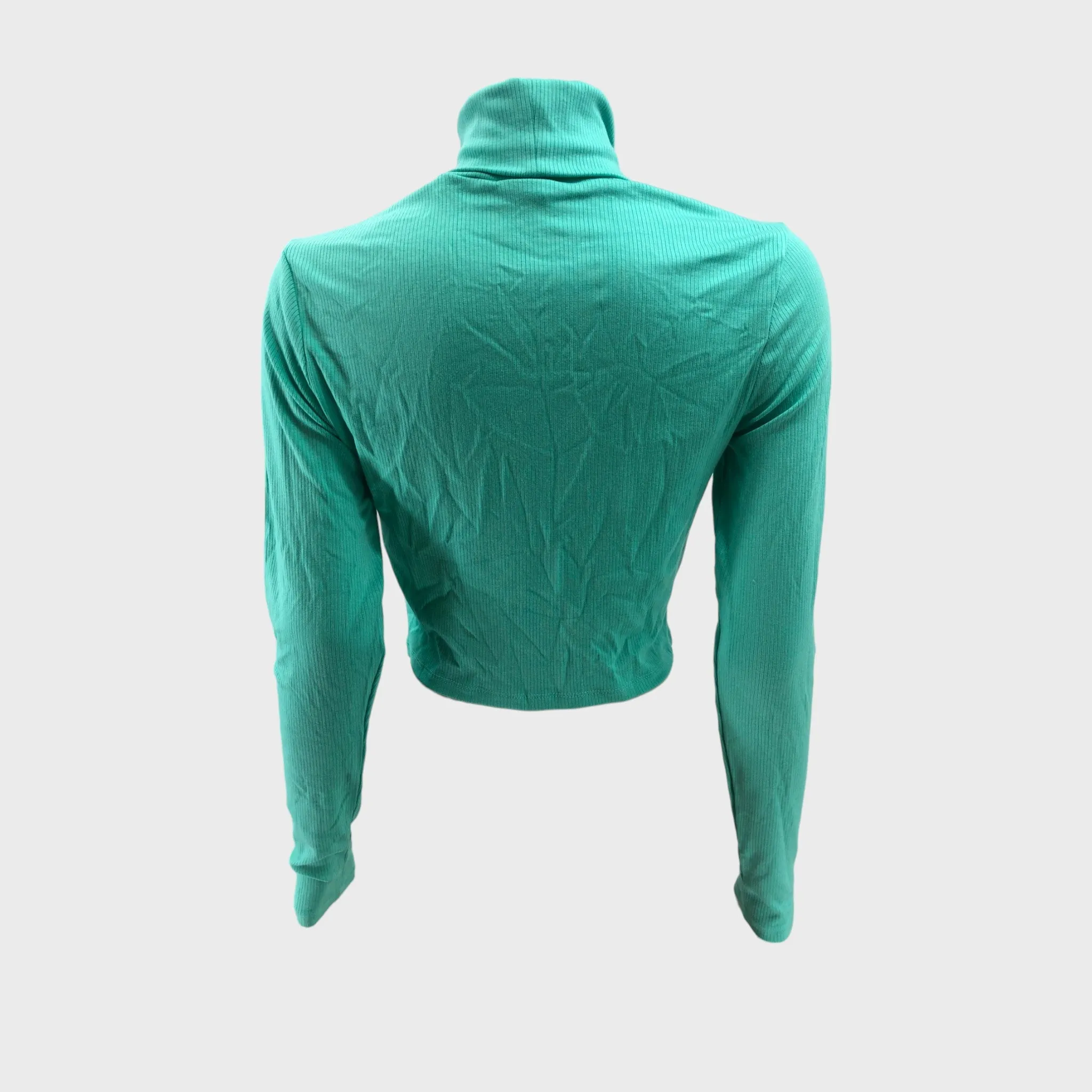 Green Branded Soft Cropped Turtleneck Top