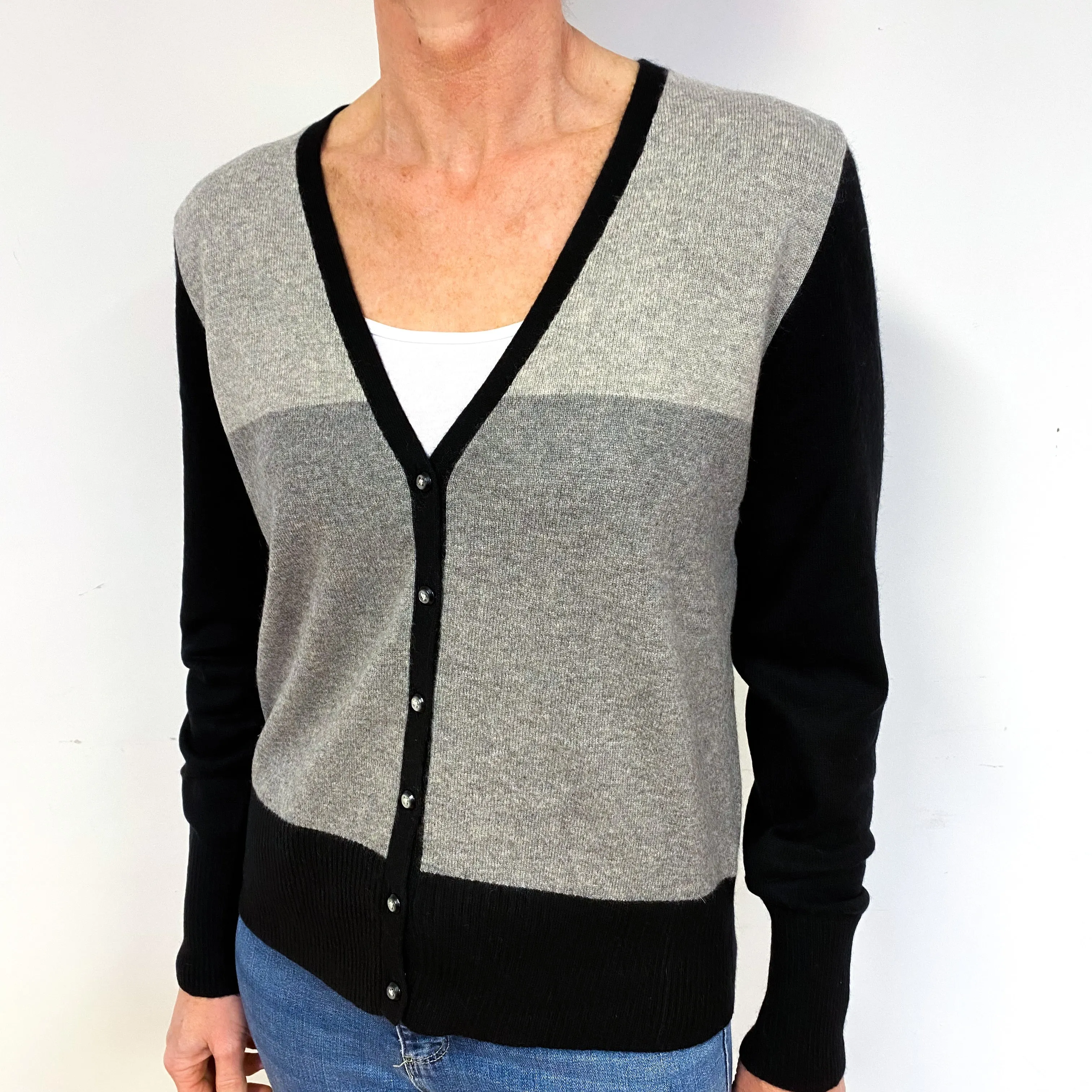 Grey Colour Block Cashmere Cardigan Medium