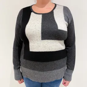 Grey Colour Block Cashmere Crew Neck Jumper Extra Large