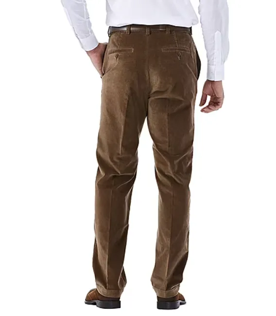 Haggar Mens Classic fit Casual Corduroy Pants 38 / 30 Brown Solid Stretch