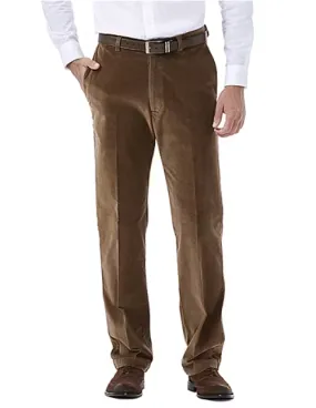 Haggar Mens Classic fit Casual Corduroy Pants 38 / 30 Brown Solid Stretch