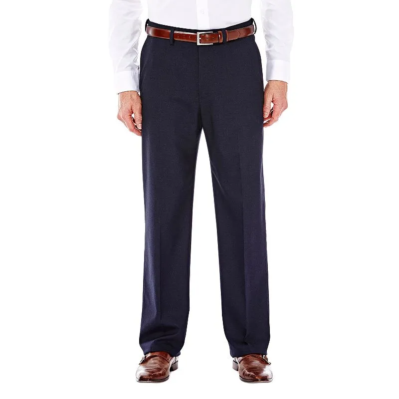 Haggar Mens Classic fit Dress Pants 42 / 30 Blue Solid Stretch
