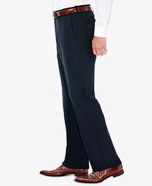 Haggar Mens Classic fit Dress Pants 42 / 30 Blue Solid Stretch