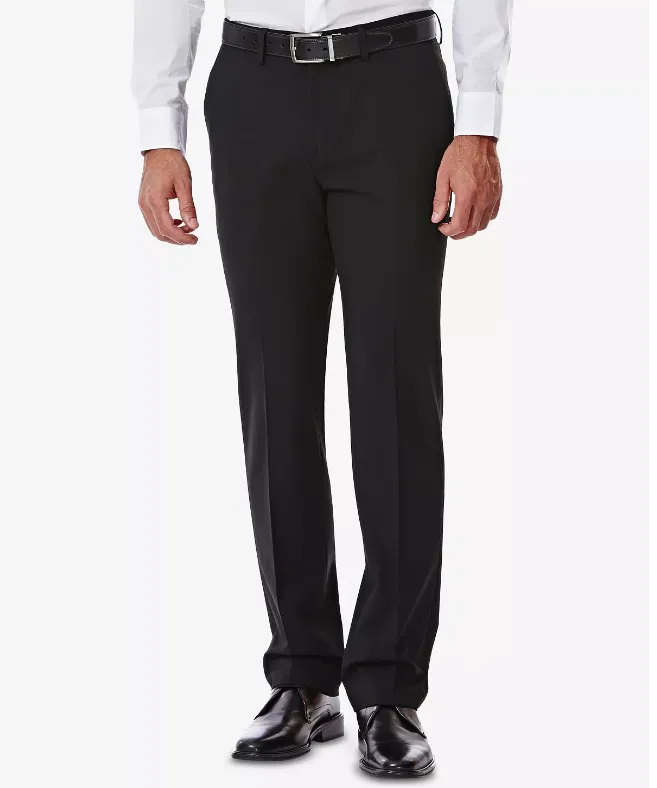 Haggar Mens Slim fit Dress Pants 34 / 32 Black Solid Stretch
