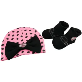 Harley-Davidson Baby Girls' Beanie & Biker Booties Set, Pink & Black 7000881