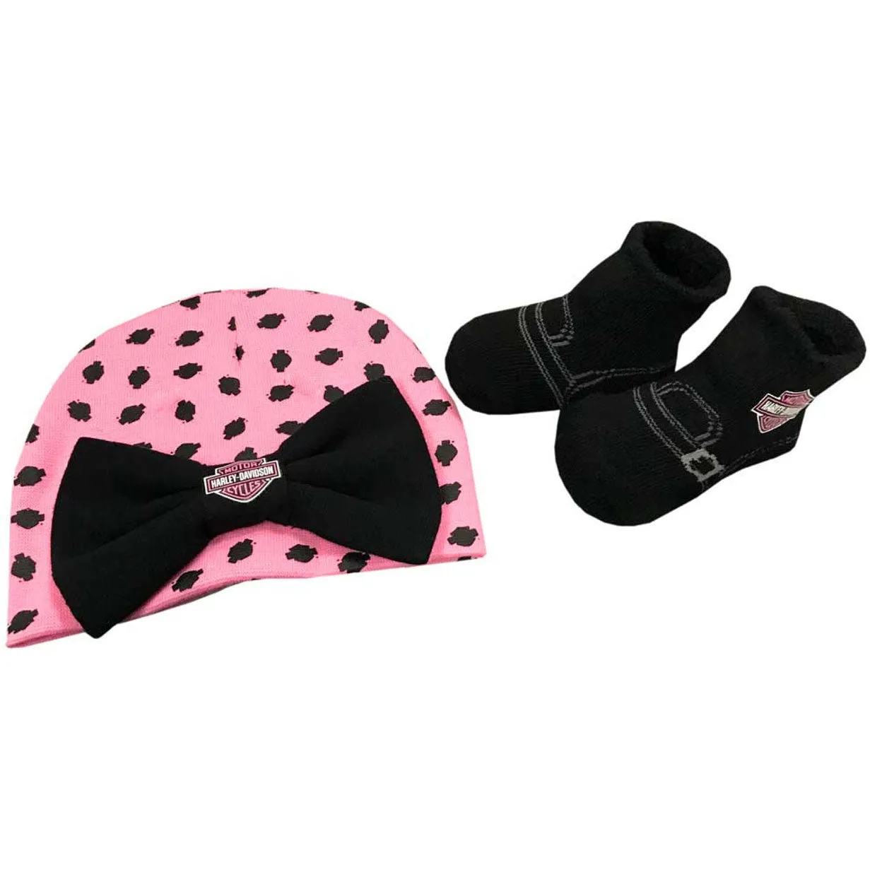 Harley-Davidson Baby Girls' Beanie & Biker Booties Set, Pink & Black 7000881