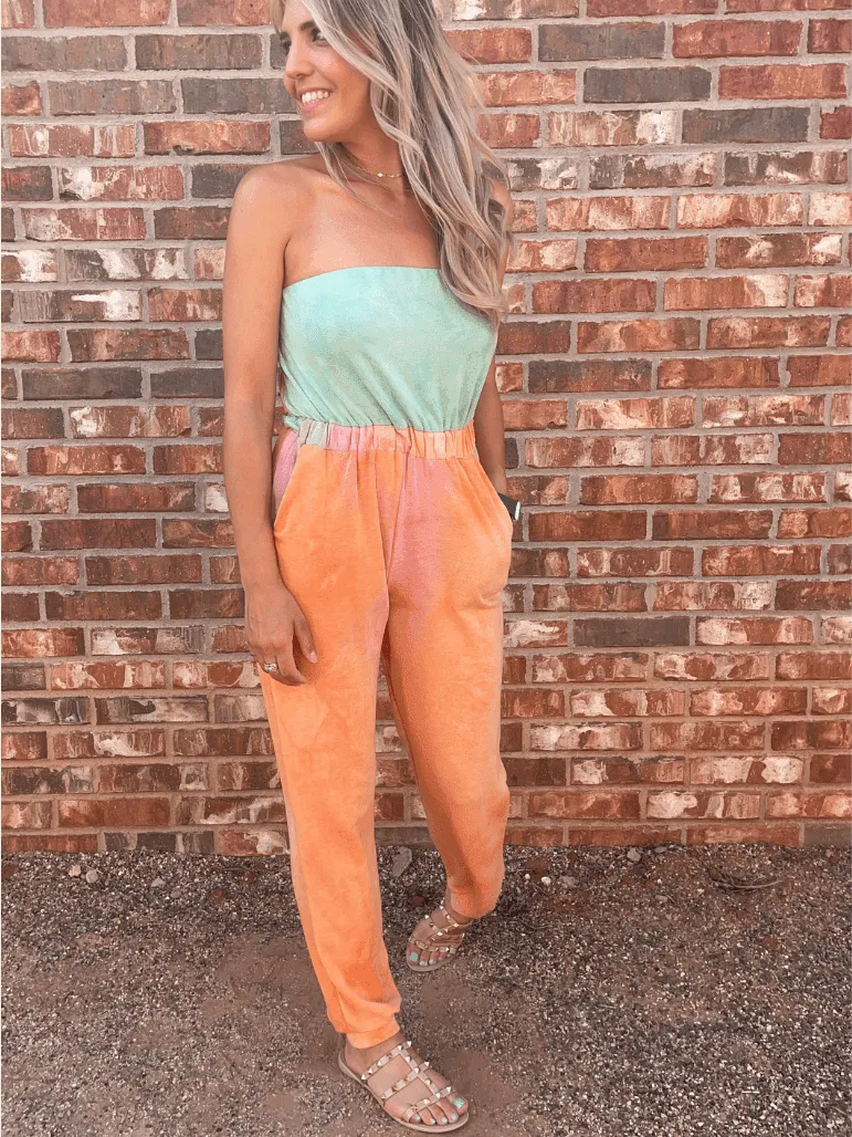 Have a Dreamsicle Tye-Die Strapless Jumpsuit