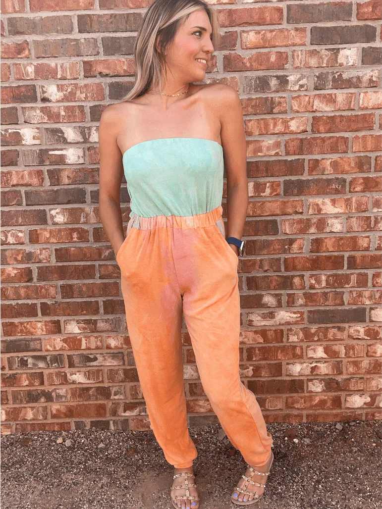 Have a Dreamsicle Tye-Die Strapless Jumpsuit