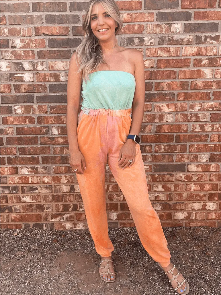 Have a Dreamsicle Tye-Die Strapless Jumpsuit