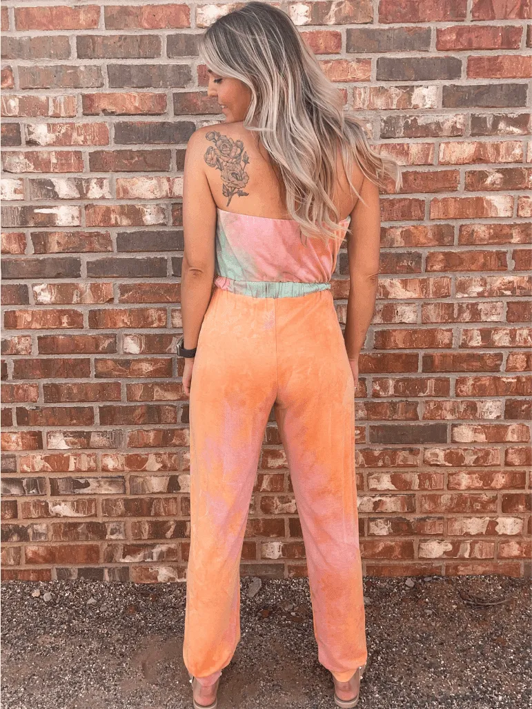 Have a Dreamsicle Tye-Die Strapless Jumpsuit