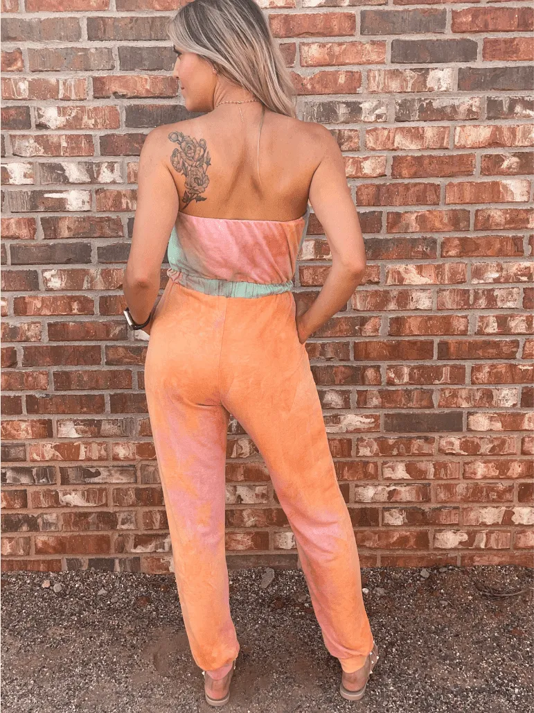 Have a Dreamsicle Tye-Die Strapless Jumpsuit