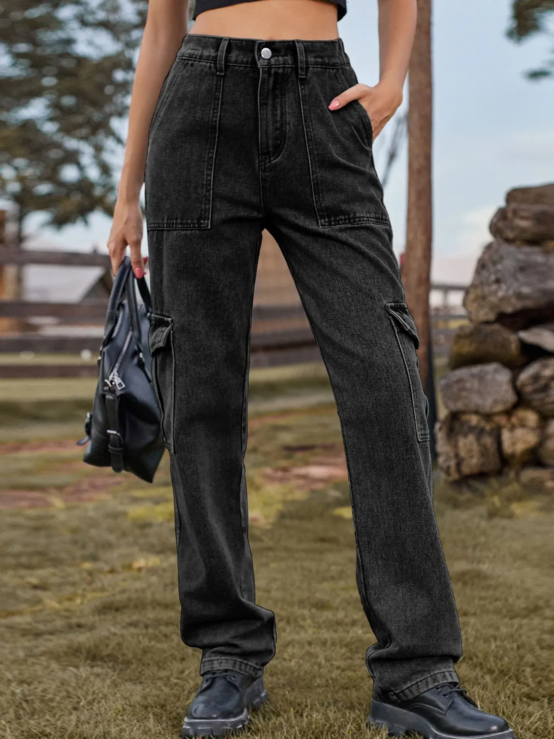 High Waist Cargo Jeans Pants