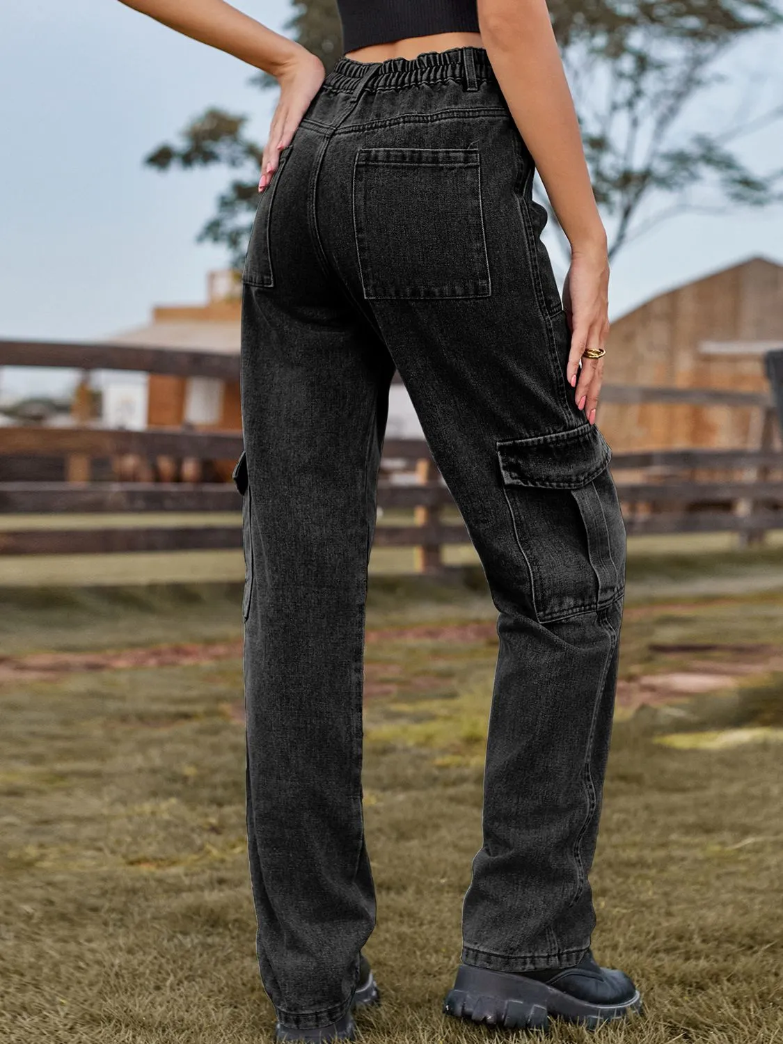 High Waist Cargo Jeans Pants