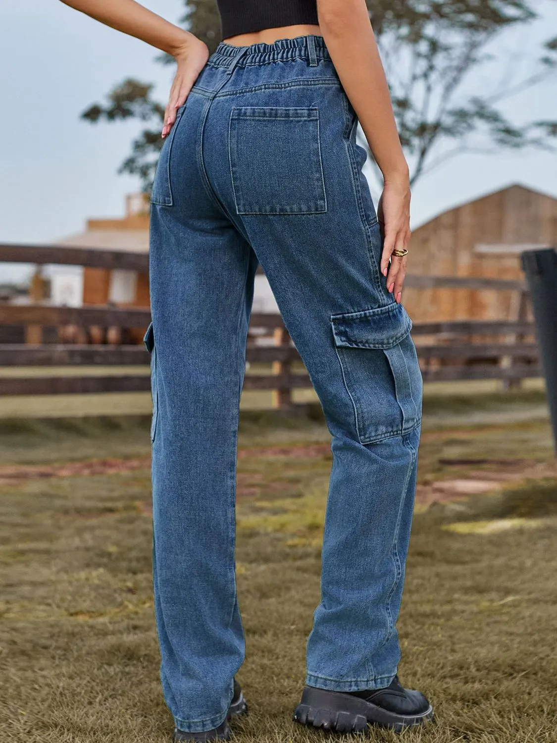 High Waist Cargo Jeans Pants