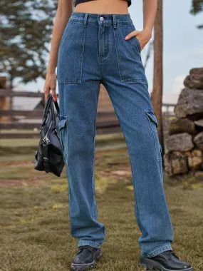 High Waist Cargo Jeans Pants