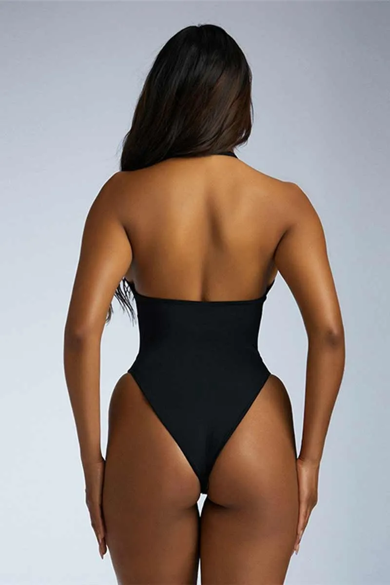 HJO1003 Solid Mesh Backless Bodysuit