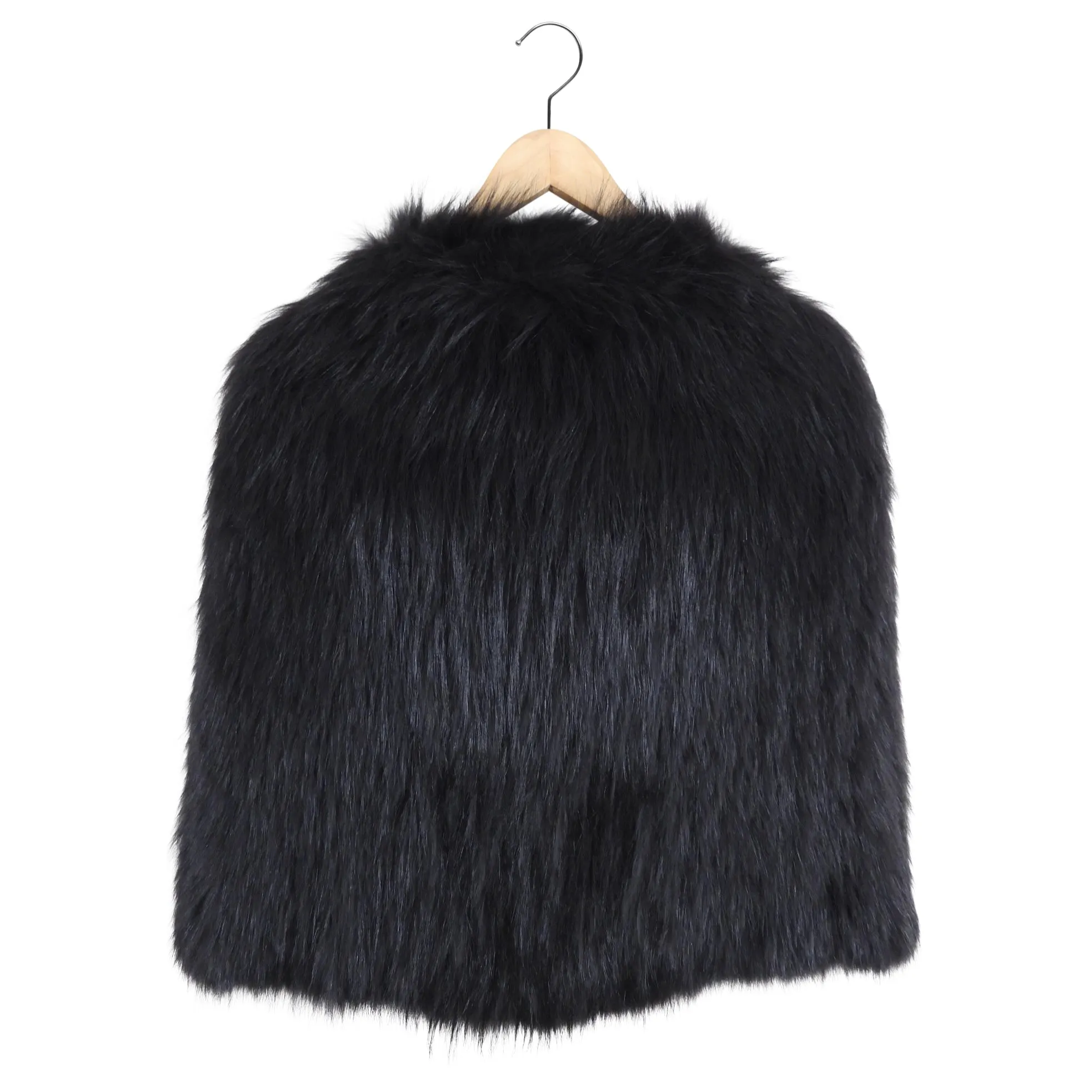 J. Mendel Black Fur Cape Jacket with Leather Buckles