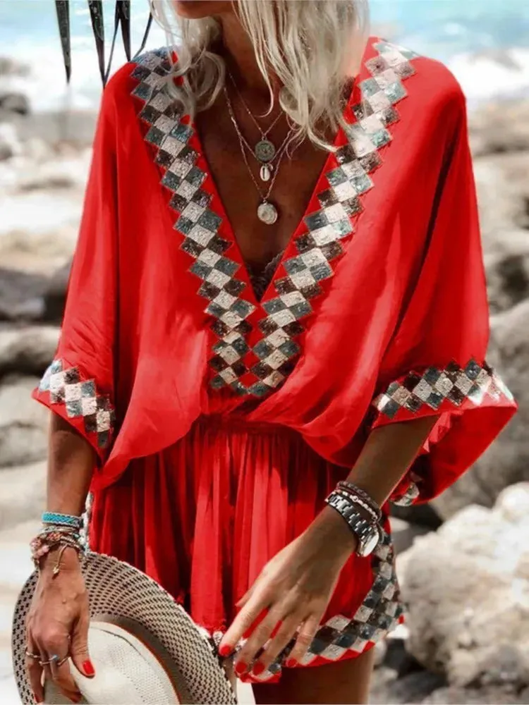 Jasmin Sommer-Jumpsuit | Bedruckter Strand-Short-Jumpsuit im Boho-Stil