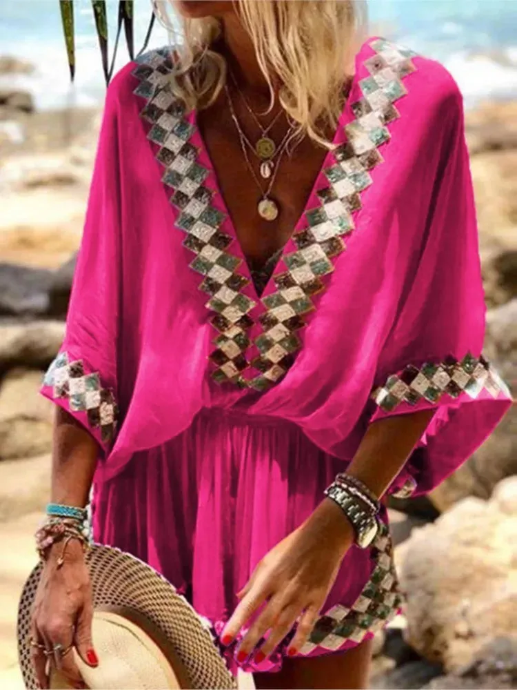 Jasmin Sommer-Jumpsuit | Bedruckter Strand-Short-Jumpsuit im Boho-Stil
