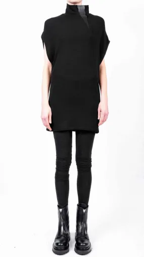 Jersey Sleeveless Top with Leather Detail