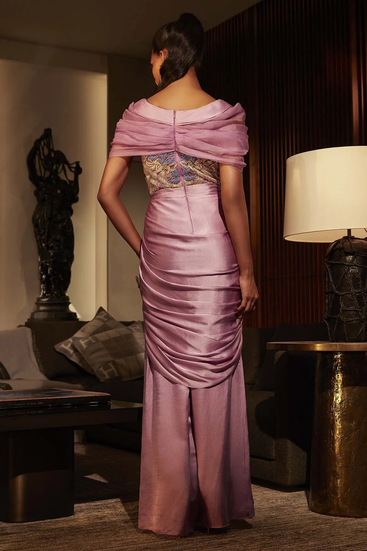 Lilac Embellished Drape Jumpsuit
