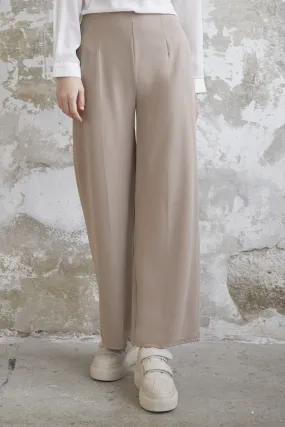 MDS Women Wide Leg High Waist Elastic Waist Pants - Stone - Nikopol
