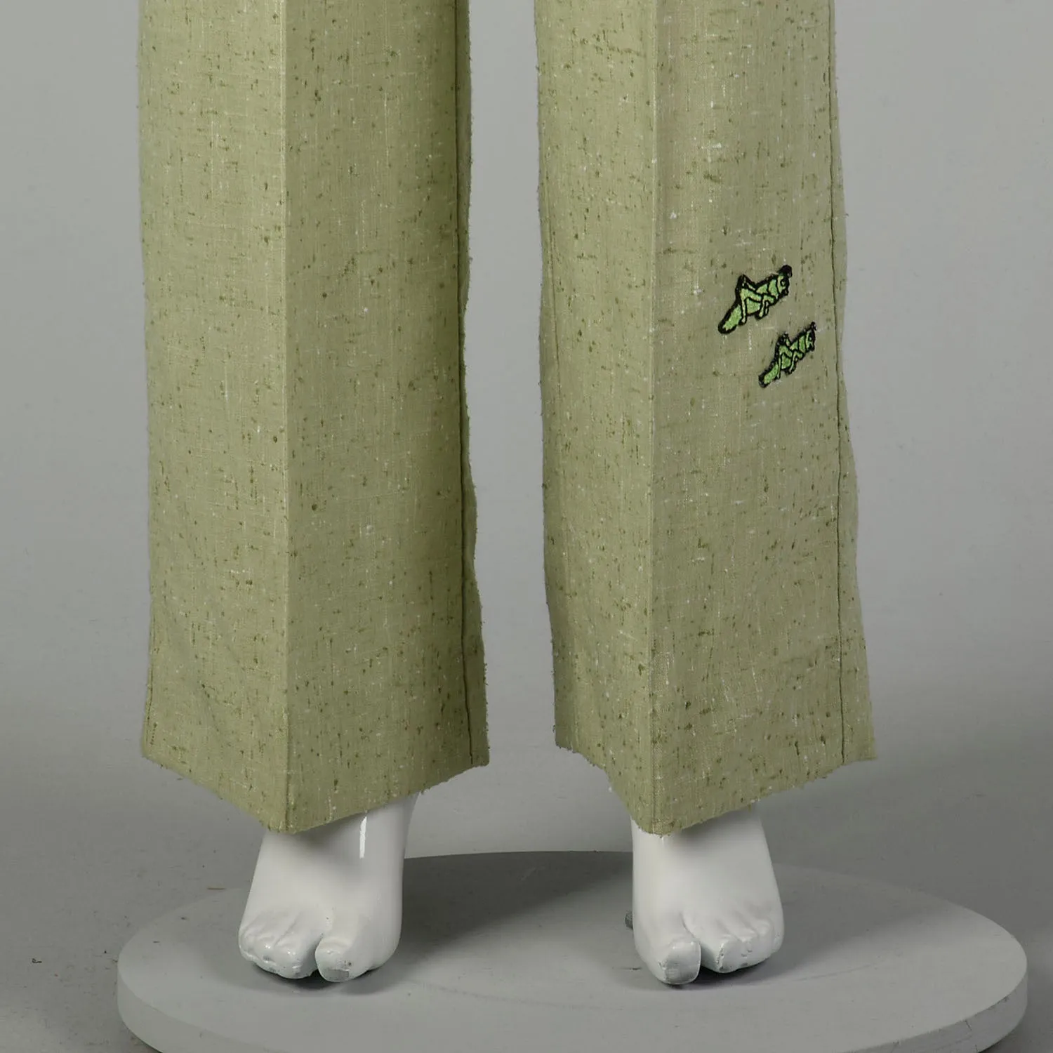 Medium 1970s Pants Green Grasshopper Applique Wide Leg High Waist